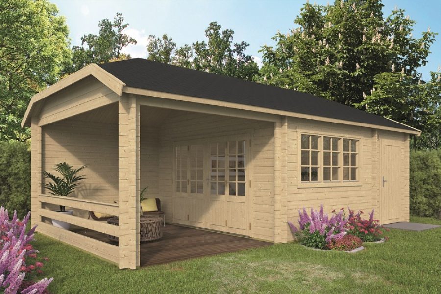 Blokhut Viveka 320x420 cm + luifel 280 cm + aanbouw 150 cm - geïmpregneerd