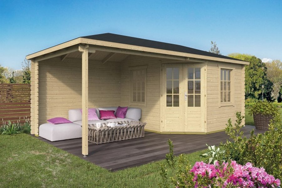 Blokhut Markku 300x300 cm + zijluifel 275 cm - geïmpregneerd