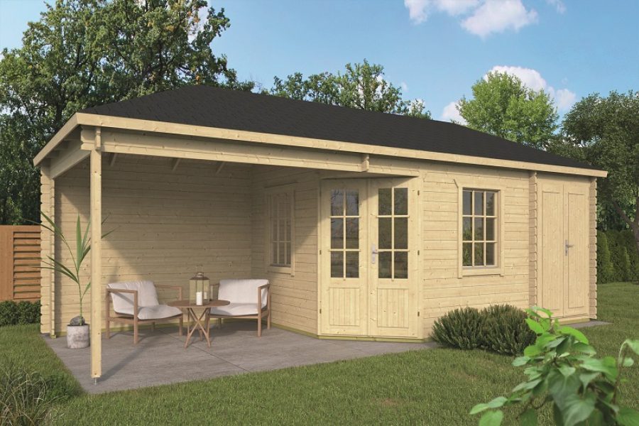 Blokhut Olson 300x300 cm + luifel 265 cm + berging 140 cm