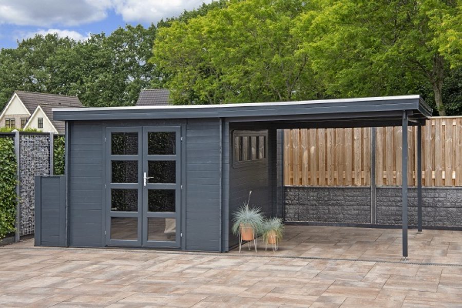 Blokhut Dellinger 300x300 cm + zijluifel 300 cm - geïmpregneerd