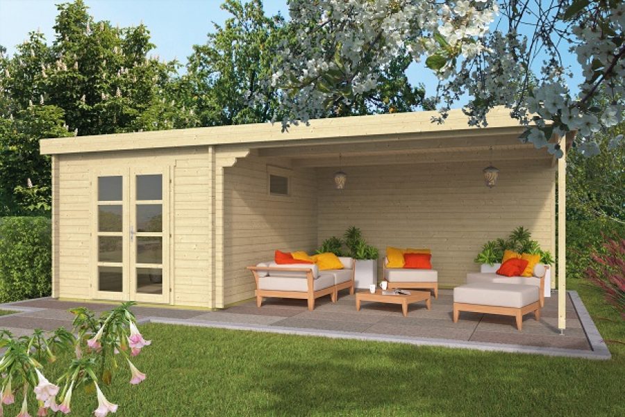 Blokhut Gunnar 300x400 cm + zijluifel 450 cm - geïmpregneerd