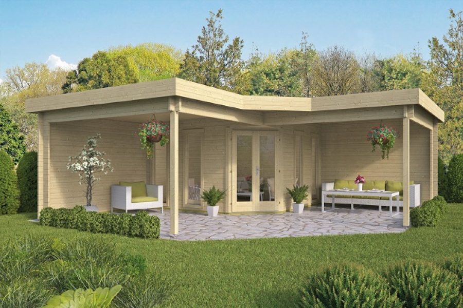 Blokhut Jutka 368x368cm + zijluifels 310 cm - geïmpregneerd