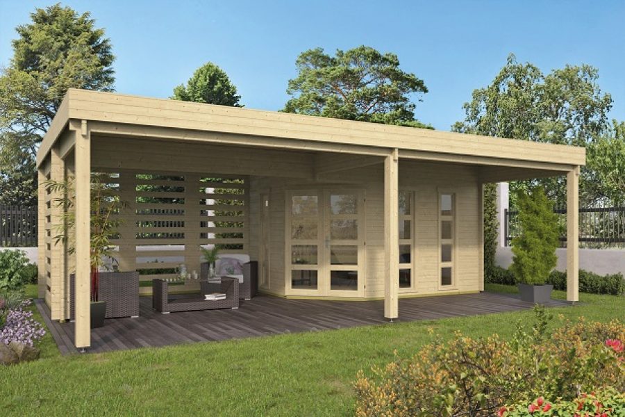 Blokhut Oletha 385x300 cm + zijluifel 400 cm + voorluifel 210 cm - geïmpregneerd