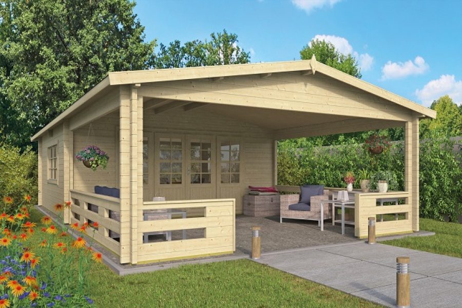 Blokhut Sheffield 540x540 cm + luifel 423 cm - geïmpregneerd