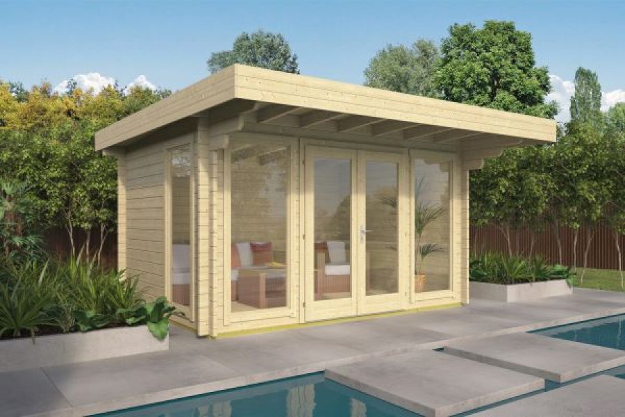 Blokhut James 400x280 cm + 120 cm luifel