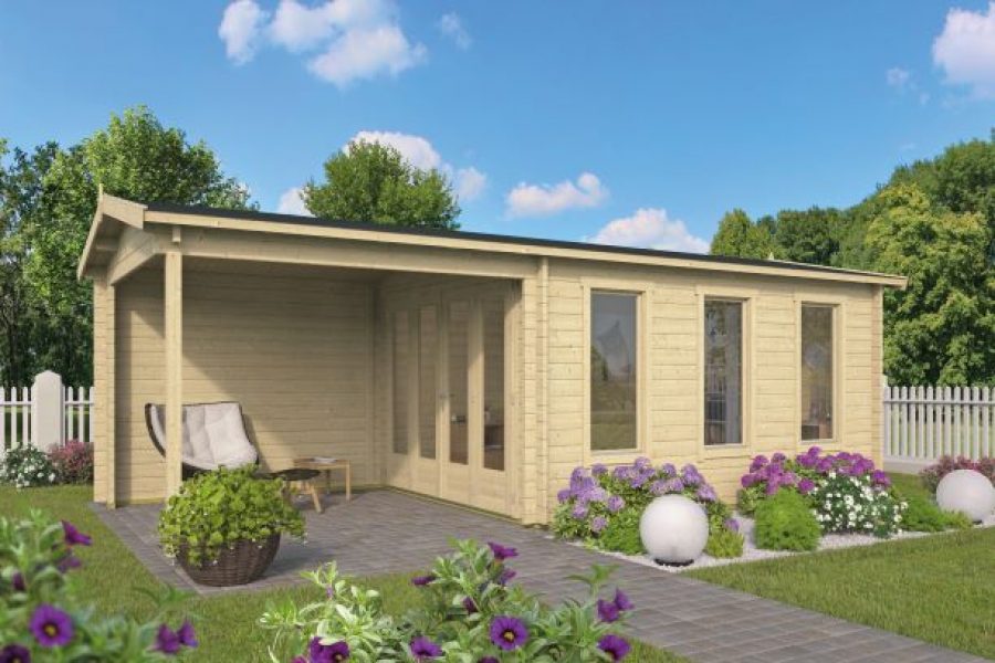 Blokhut Skeg 420x340 met 280 cm zijluifel