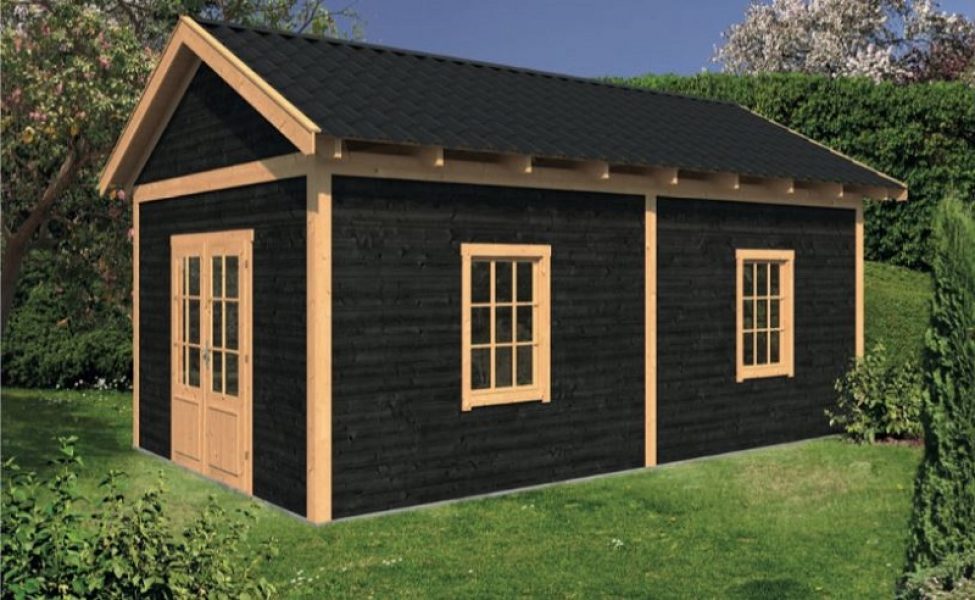 Lariks/Douglas Overkapping Hamar L type 4 zwart 478x395 cm