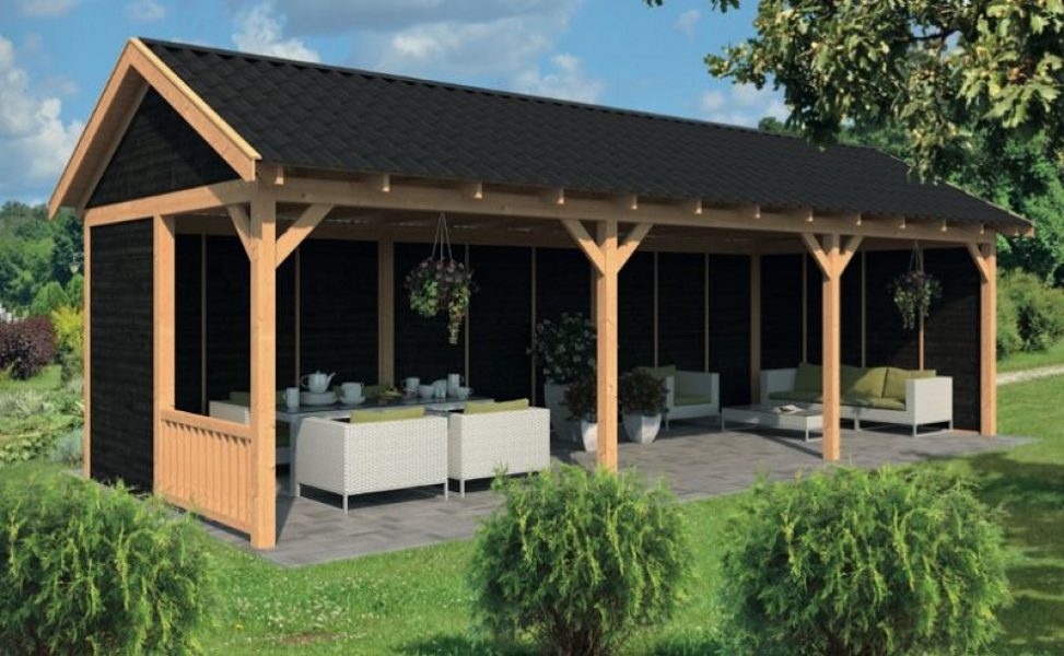 Lariks/Douglas Overkapping Hamar L type 6 zwart 690x395 cm