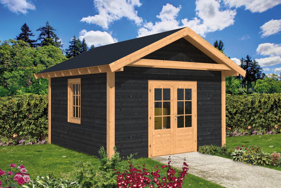 Lariks/Douglas Doe-het-zelf (DHZ) zadeldak Tubbergen 400x400cm - zwarte wanden