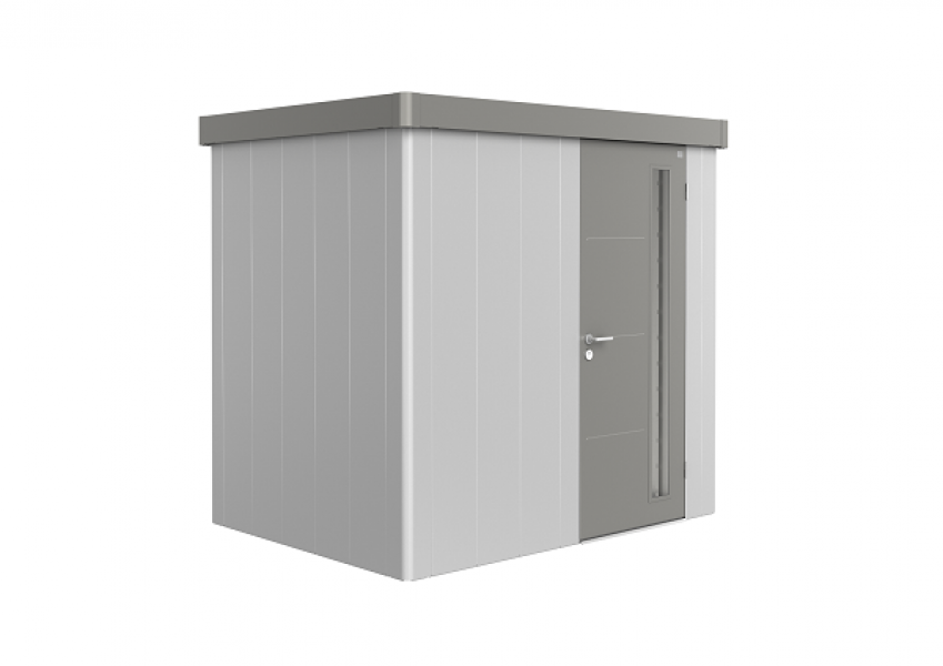 Metalen berging Neo 1B 236x180 cm met enkele deur- Zilver/ kwartsgrijs