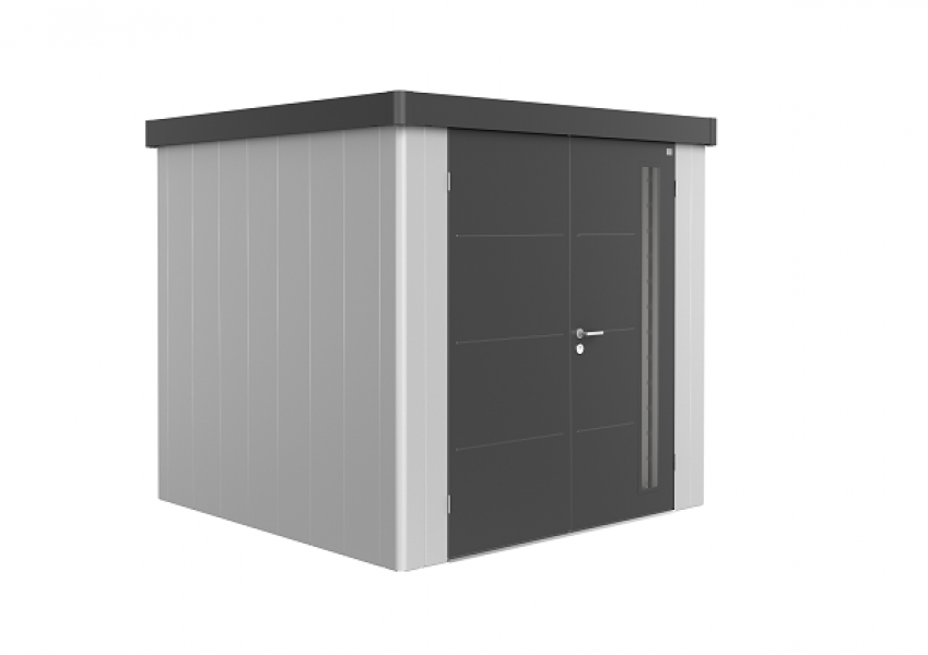 Metalen berging Neo 2B 236x236 cm met dubbele deur - Zilver/ donkergrijs