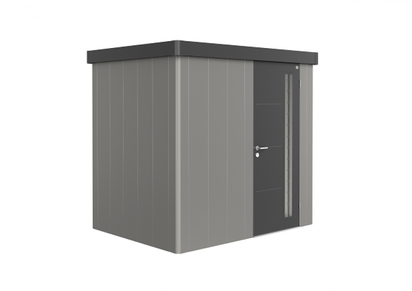 Metalen tuinhuis Neo 1B 236x180 cm met enkele deur - Kwartsgrijs/ donkergrijs