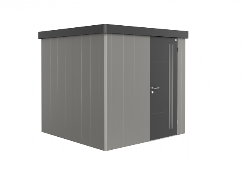 Metalen berging Neo 2B 236x236 cm met enkele deur - Kwartsgrijs/ donkergrijs