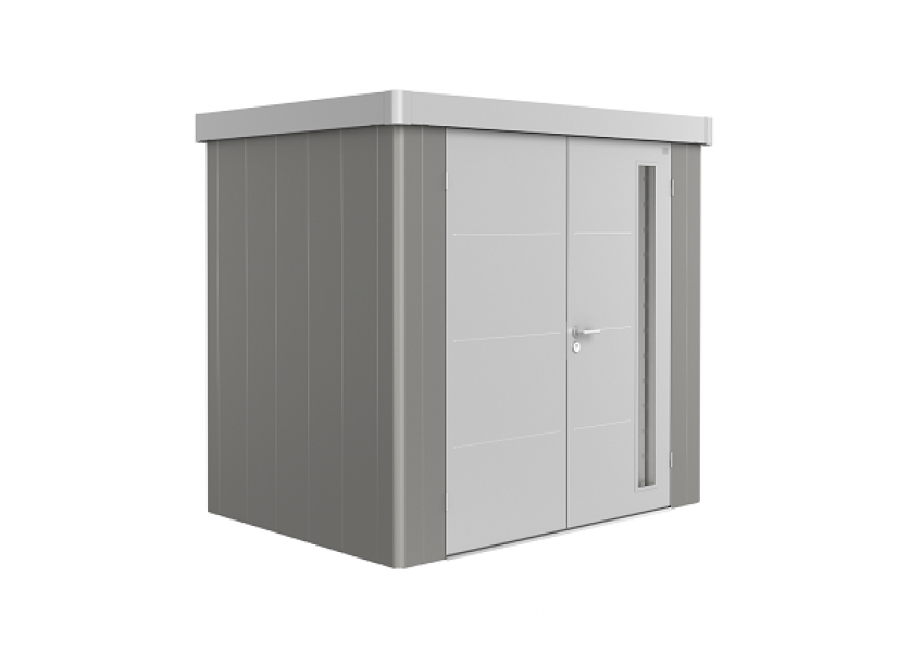 Metalen berging Neo 1B 236x180 cm met dubbele deur - Kwartsgrijs/ zilver