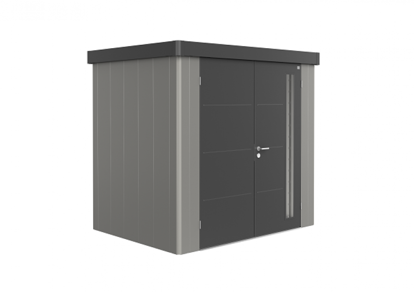 Metalen berging Neo 1B 236x180 cm met dubbele deur - Kwartsgrijs/ donkergrijs