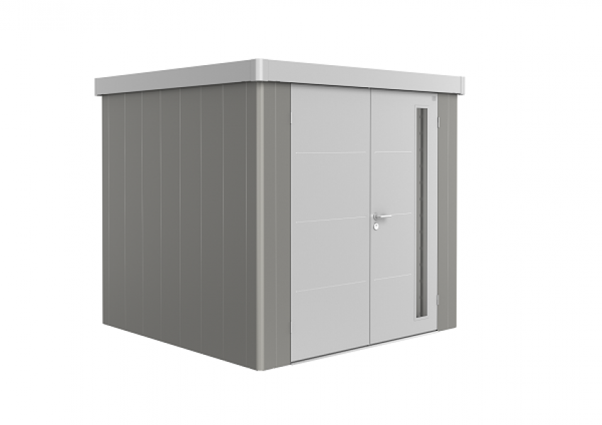 Metalen berging Neo 2B 236x236 cm met dubbele deur - Kwartsgrijs/ zilver