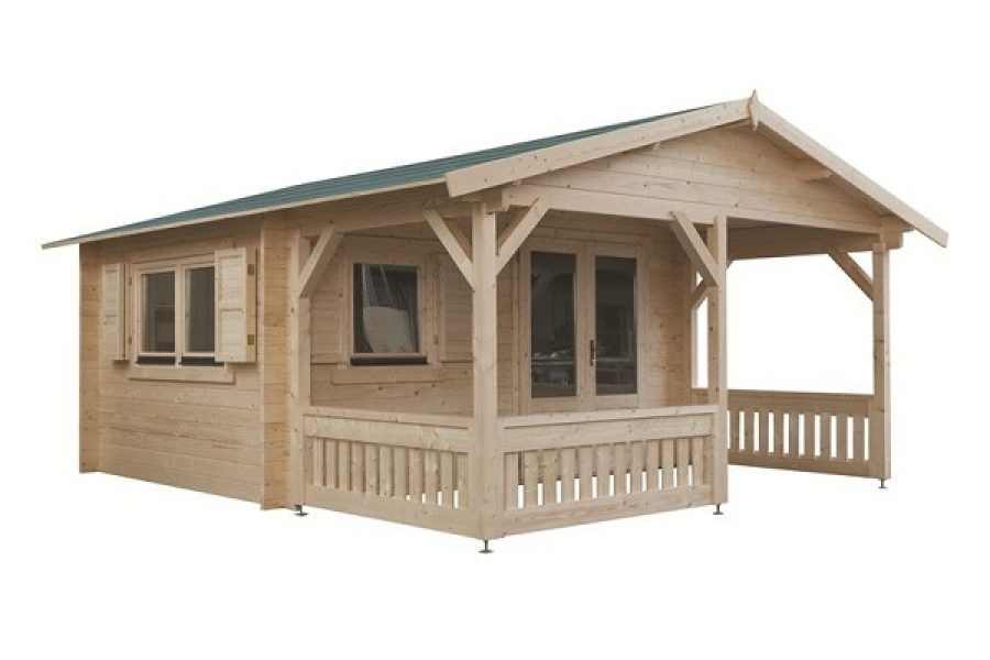 Blokhut 440x440 cm + luifel 200 cm