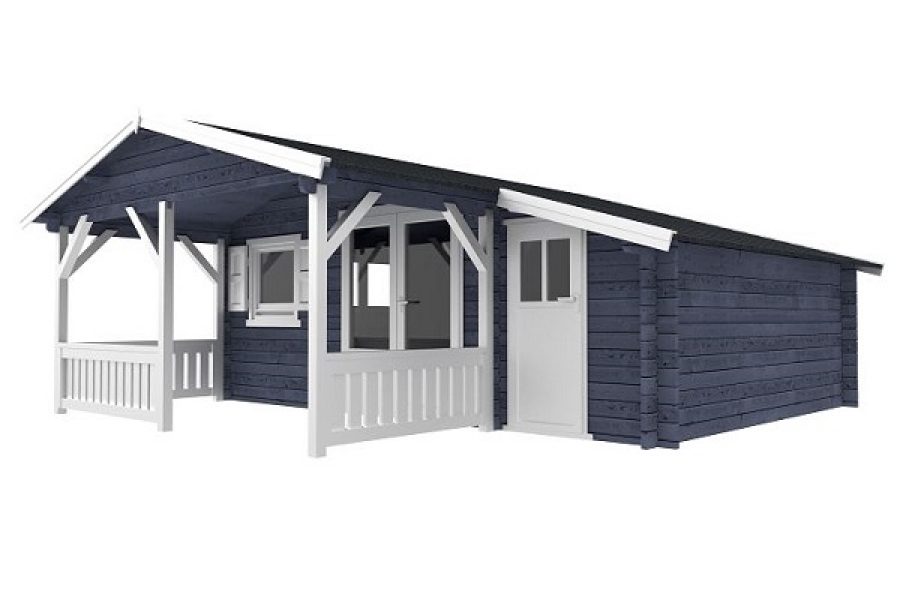 Blokhut 440x440 cm + luifel 200 cm + aanbouw 150 cm - gecoat