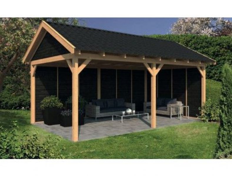 Lariks/Douglas Overkapping Hamar L type 2 zwart 478x395 cm