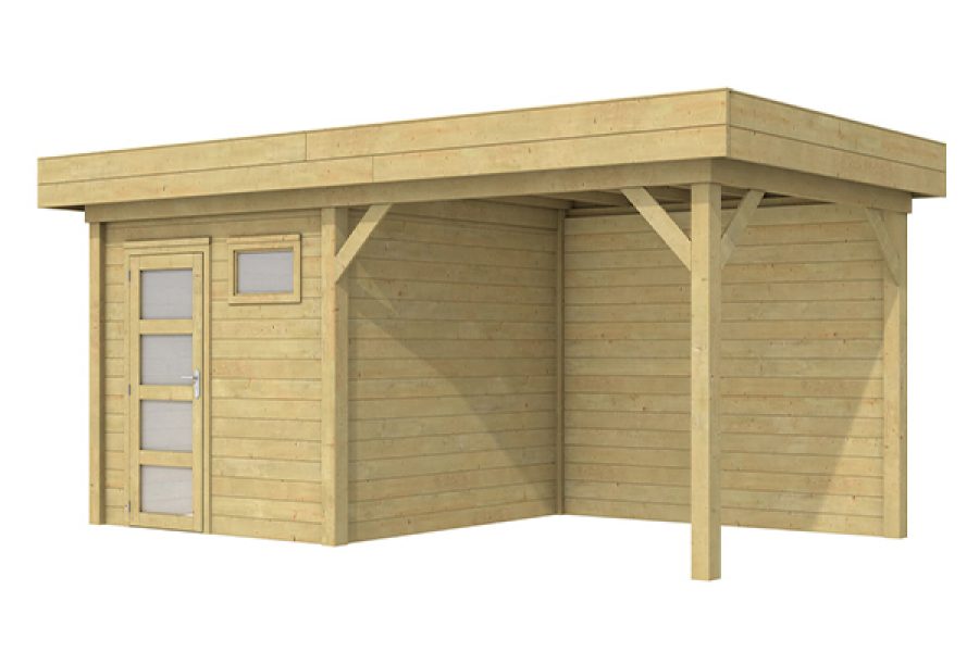 Blokhut Kuifmees 250x250 cm + luifel 400 cm - Geïmpregneerd