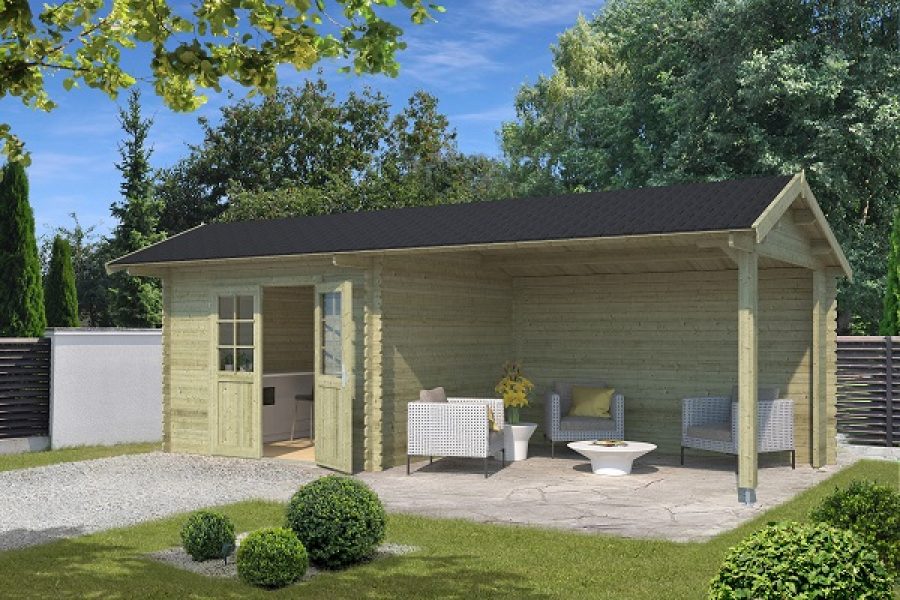 Blokhut Maribel 320x320 cm + luifel 380 cm groen geïmpregneerd