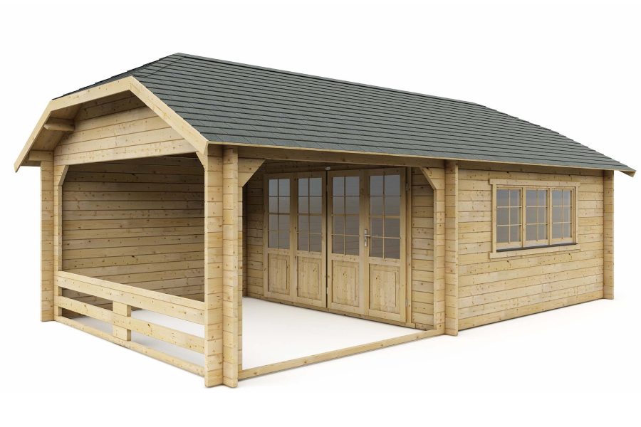 Blokhut W 440x440 cm + luifel 300 cm - geïmpregneerd